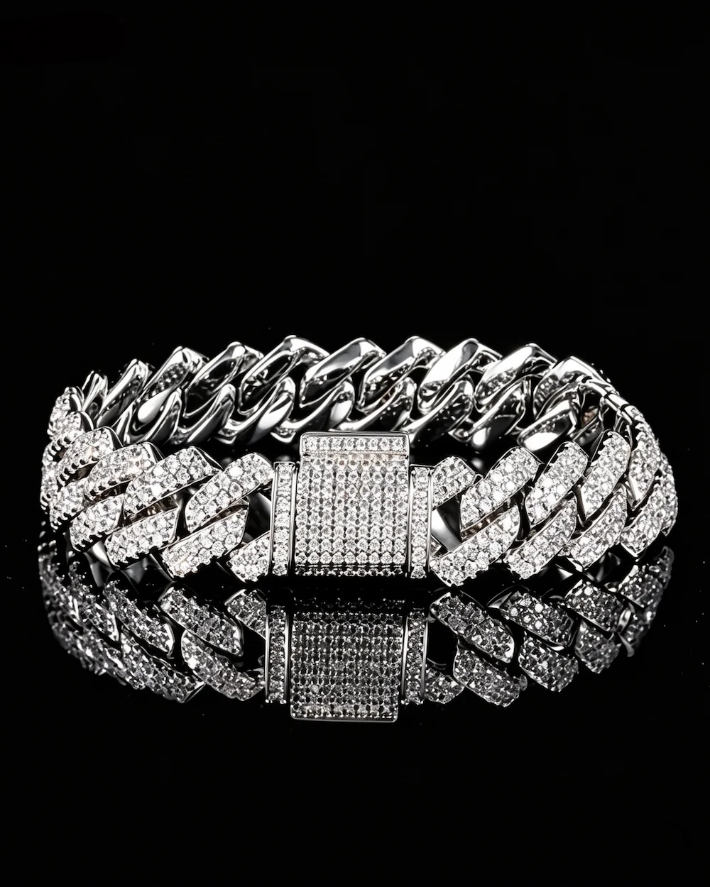 Hip Hop Rhombus Ice Cuban Chain Bracelet in Platinum